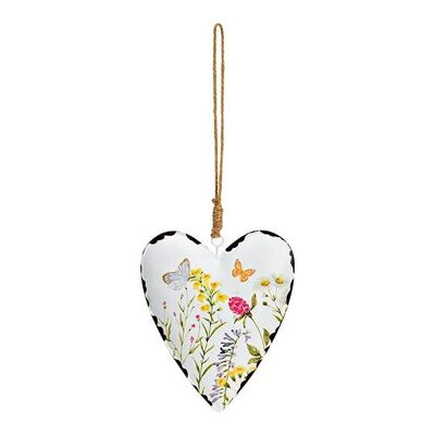 Hänger Herz mit Blumendekor aus Metall weiß (B/H/T) 10x12x2cm