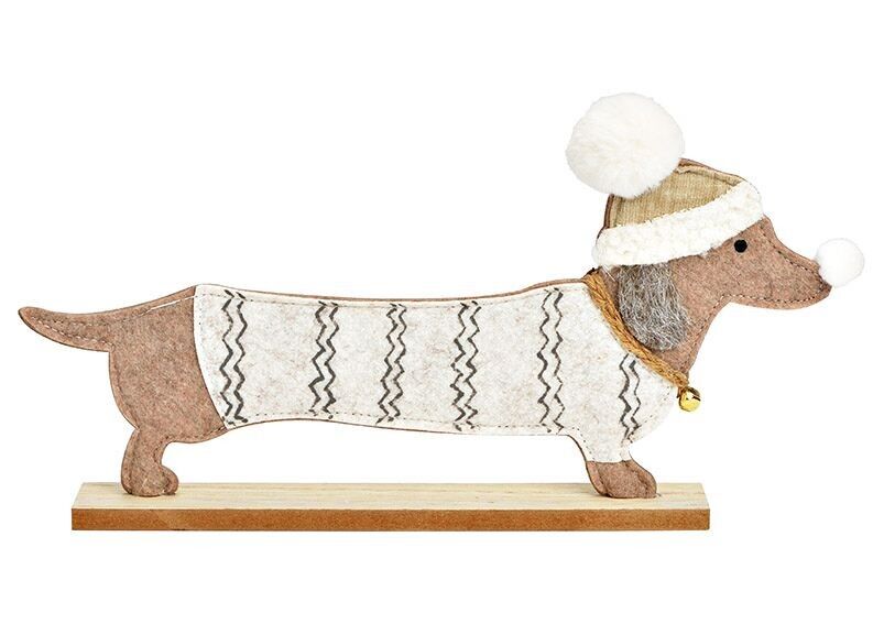 Aufsteller Dackel auf Holzsockel aus Filz beige (B/H/T) 33x18x4cm