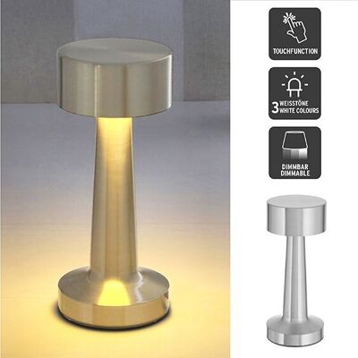 Lámpara de mesa LED TOUCH, interior, USB, hierro, 20LEDs 3w, regulable continuamente, plateado (An/Al/Pr) 9x21x9cm