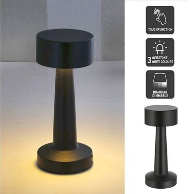 Lámpara de mesa LED TOUCH, interior, USB, hierro, 20LEDs 3W, regulable continuamente, negro (An/Al/Pr) 9x21x9cm