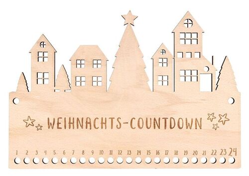 Adventskalender "Weihnachts-Countdown" aus Echtholz mit Kordel (B/H) 33x22cm