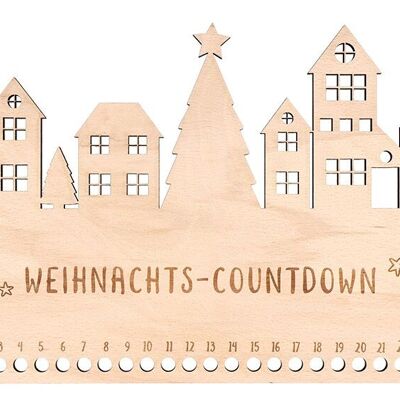 Adventskalender "Weihnachts-Countdown" aus Echtholz mit Kordel (B/H) 33x22cm