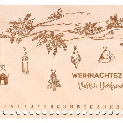 Calendario dell'avvento "Christmas Time Full of Anticipation" in vero legno con cordino (L/A) 33x23 cm