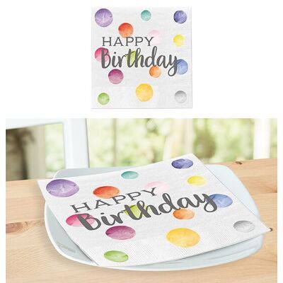 Servilletas Happy Birthday Dots Pack de 20 3 capas de papel/cartón blanco (An/Al) 33x33cm