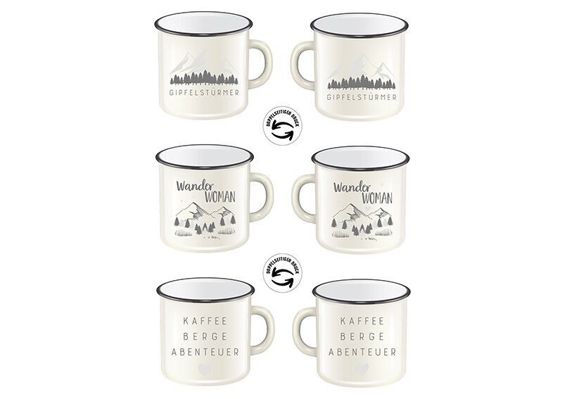 Becher mit Henkel, Berge aus Metall weiß 3-fach, (B/H/T) 9x8x9cm 350ml