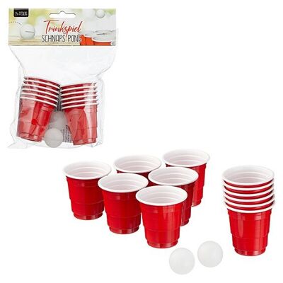 Juego para beber, licor pong, juego de 14 unidades, de PP, 12 vasos de aguardiente rojos, 2 bolas blancas