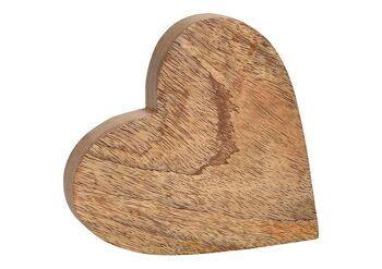 Coeur en bois de manguier marron (L / H / P) 15x2x15cm