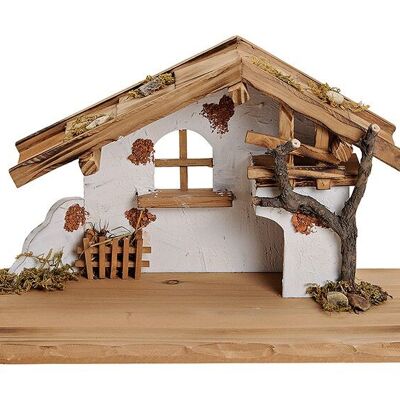 Crèche de Noël en bois de pin, MDF naturel (L/H/P) 38x21x19cm