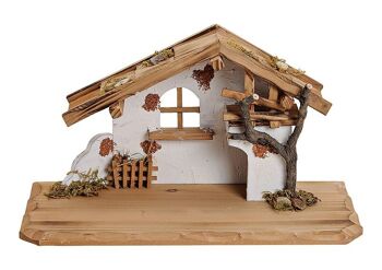 Crèche de Noël en bois de pin, MDF naturel (L/H/P) 38x21x19cm