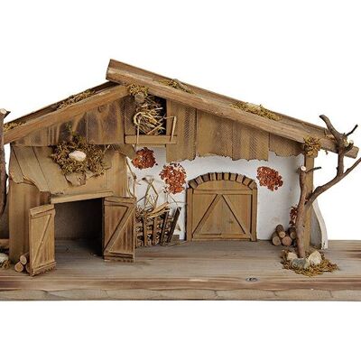 Krippenhaus aus Kiefernholz, MDF Natur (B/H/T) 60x27x20cm