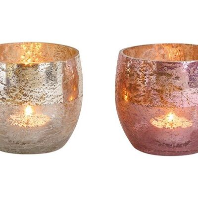 Lanterna in bicchiere di champagne, doppia rosa, (L / A / P) 10x9x10cm
