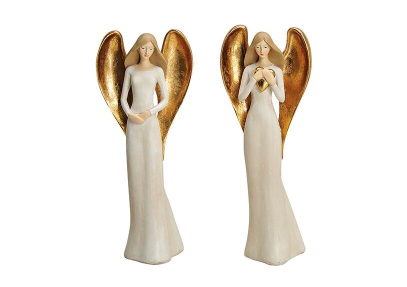 Engel mit Goldflügel aus Poly in creme, 2-fach sortiert, 31-32 cm