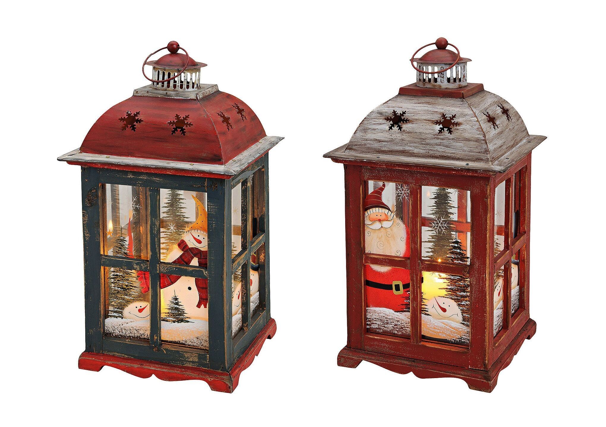 Laterne Weihnachten, handbemalt 2-fach sortiert, B22 x T22 x H40 cm