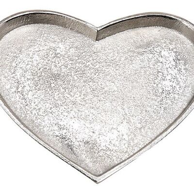 Piatto decorativo, vassoio cuore in metallo argento (L/A/P) 21x2x23 cm