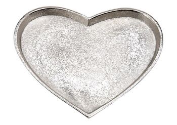 Assiette décorative, plateau coeur en métal argenté (L/H/P) 21x2x23cm