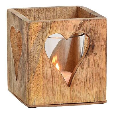 Decoración de corazón de farol de madera de mango, marrón cristal (An / Al / Pr) 12x12x12cm