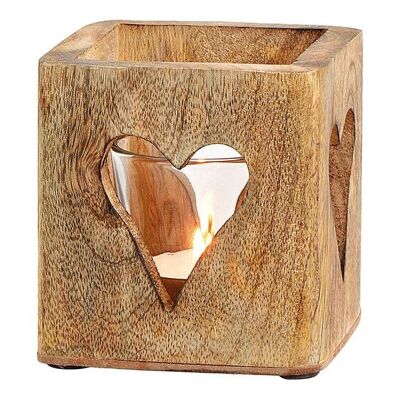 Lanterna a forma di cuore in legno di mango, vetro marrone (L / A / P) 9x9x9cm9