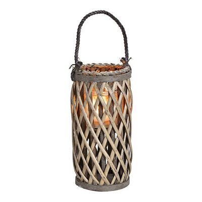 Lanterne en osier avec lanterne en verre brun (L / H / P) 15x31x15cm