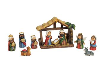 Set de figurines de la Nativité en poly, 11 pièces, 2-9 cm