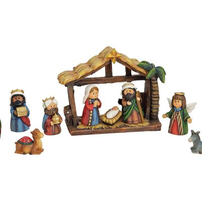 Nativity scene figure set made of poly, 11 pieces, 2-9 cm