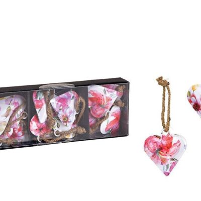 Colgante con decoración de flores en forma de corazón de metal de color (An / Al / Pr) 5x5x1cm 12 piezas en una caja de ventana