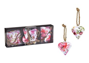 Décor de fleur de coeur de suspension en métal coloré (L / H / P) 5x5x1cm 12 pièces dans une boîte de fenêtre