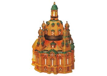 Lanterne Frauenkirche Dresde illuminée en porcelaine, L17 x P16 x H26 cm