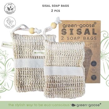 green-goose Sacs à savon en sisal avec bande | 2 pièces 5