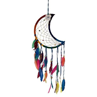 Acchiappasogni a mezzaluna, piume e capiz, 27 cm, arcobaleno
