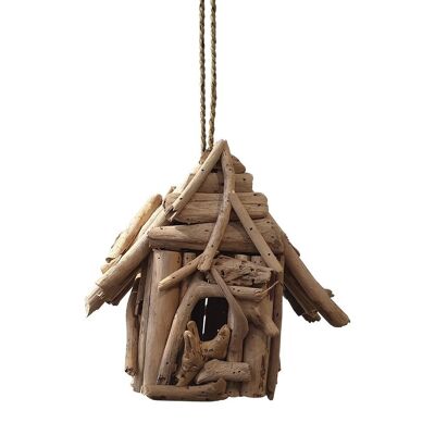 Mangeoire/maison pour oiseaux, bois flotté, carré, 35 cm