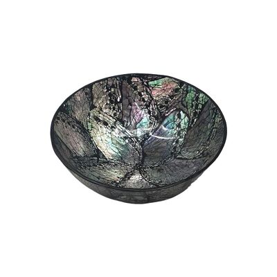 Dekorative Schale mit Capiz-Inlay, 15 cm Durchmesser, Schwarz/Silber