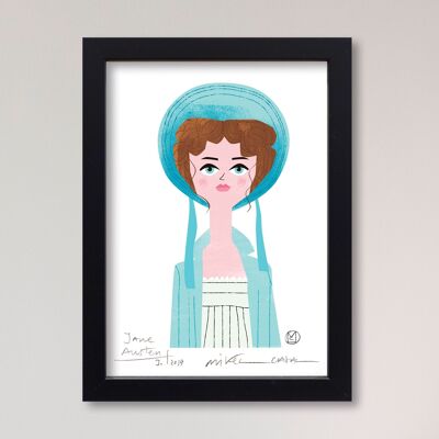 Illustration "Jane Austen" par Mikel Casal. Reproduction A5 signée