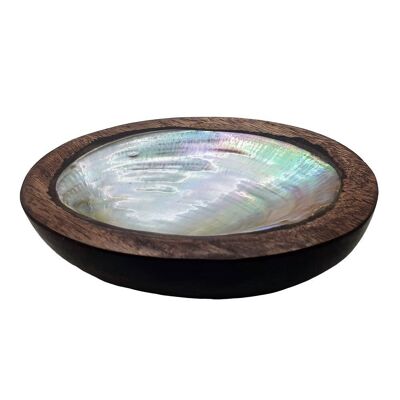 Ovale Dip-Schüssel aus Sono-Holz mit Capiz-Inlay, 12 cm