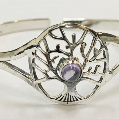 Bracelet manchette arbre de vie réglable plaqué argent