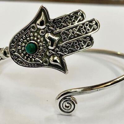 Bracelet manchette réglable en spirale Hamsa plaqué argent