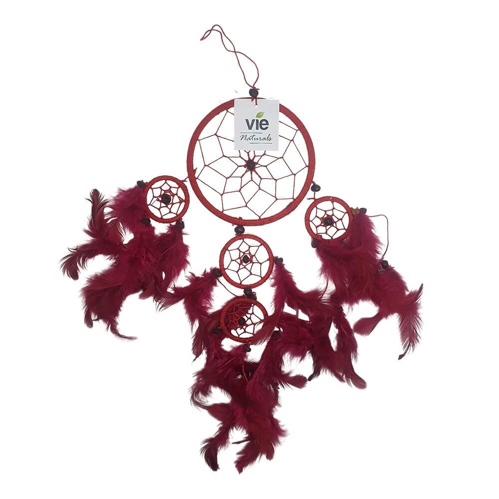 Traumfänger mit Perlen, 11cm Ring mit 4 kleineren Ringen, Rot