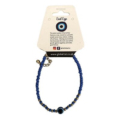 Bracelet mauvais œil avec 6 perles dorées de chaque côté, (JIT)