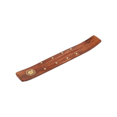 Porta incenso in legno con motivi dorati assortiti, 25 cm