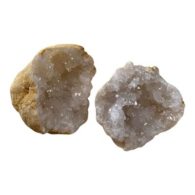 Coppia di geodi di quarzo bianco, misura 00