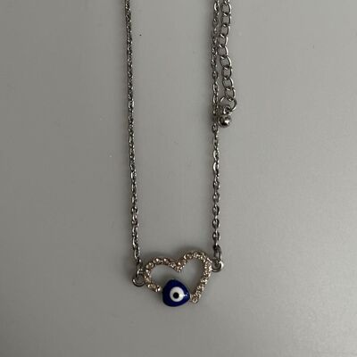 Cavigliera Evil Eye, cuore con strass (JIT)