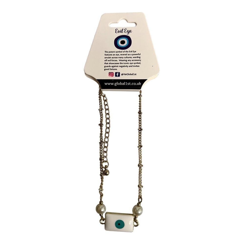Cavigliera Evil Eye, rettangolo bianco con perle (JIT)