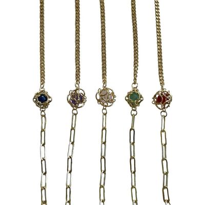 Juego de pulseras de eslabones dorados inspiradas en macramé, piedras preciosas surtidas, juego de 5