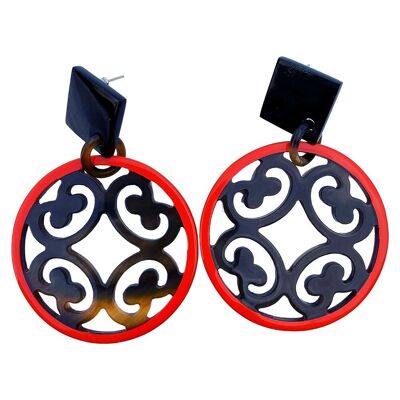 Rote & schwarze Boho Büffelhorn Ohrringe, lackiert