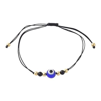 Evil Eye Nylonfaden geflochtenes Armband mit schwarzen Achatperlen