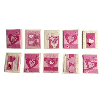 Cartes-cadeaux assorties en forme de cœur de mûrier, 5.5x7 cm, paquet de 10