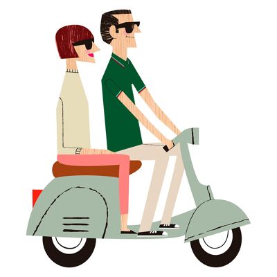 Illustration "Vespa" de Mikel Casal. Reproduction A5 signée