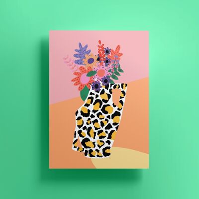 Jarrón de flores con estampado de leopardo (A4)
