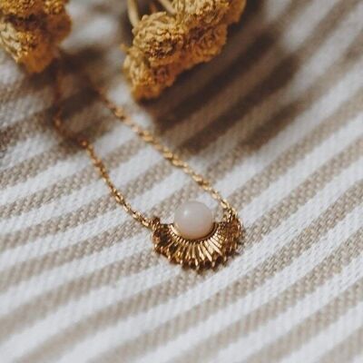 PINK QUARTZ SUN NECKLACE brass gilded with fine gold
