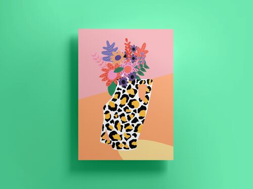 Leopard Print Flowers Vase Print (A3)