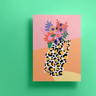 Leopard Print Flowers Vase Print (A3)